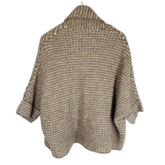 Italian Alpaca Open Front Cardigan Sweater S Brown White Fleck Shawl Collar - Picture 3 of 7